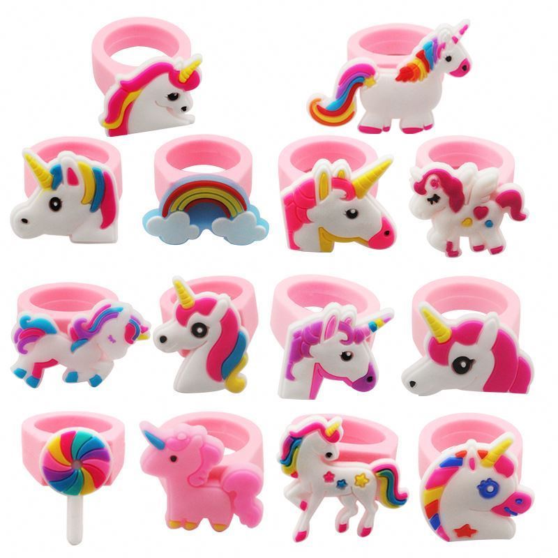 Baby Kindergarten Promotional Gifts Pony Children Finger Toy Silicone Rings Soft PVC Cartoon Unicorn Cute Kids Ring