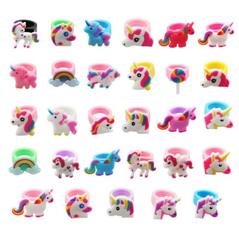 Baby Kindergarten Promotional Gifts Pony Children Finger Toy Silicone Rings Soft PVC Cartoon Unicorn Cute Kids Ring