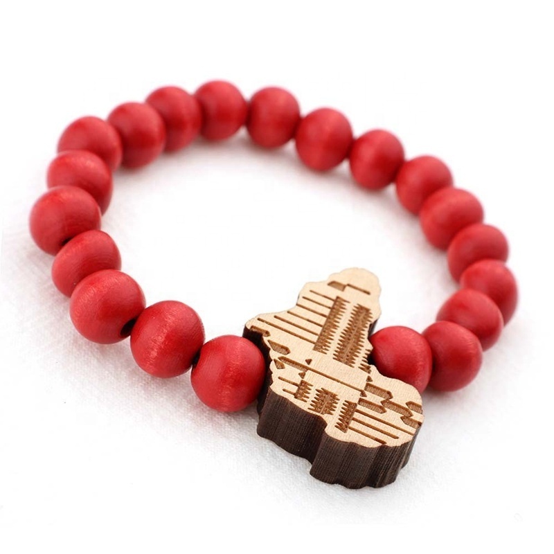 Elastic Wooden Beads Bracelet Hiphop Africa Jewelry Men's Bead Bracelet Wood African Map Bracelet