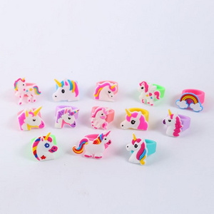 Baby Kindergarten Promotional Gifts Pony Children Finger Toy Silicone Rings Soft PVC Cartoon Unicorn Cute Kids Ring