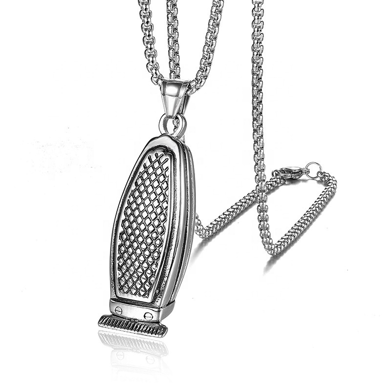 Gold Plated Stainless Steel Mens Clipper Pendant Necklace Personalized Barber Jewelry Shave Fader Pendant