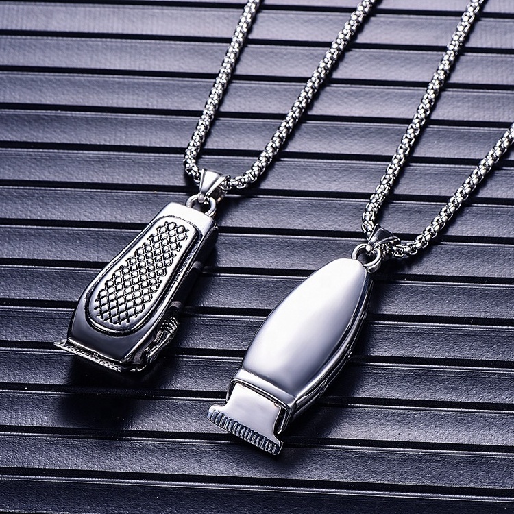 Gold Plated Stainless Steel Mens Clipper Pendant Necklace Personalized Barber Jewelry Shave Fader Pendant