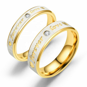 Wholesale Stainless Steel Couple Jewelry Ring Zircon Inlay Gold Plated Matte Couple Ring For Valentine Anniversary