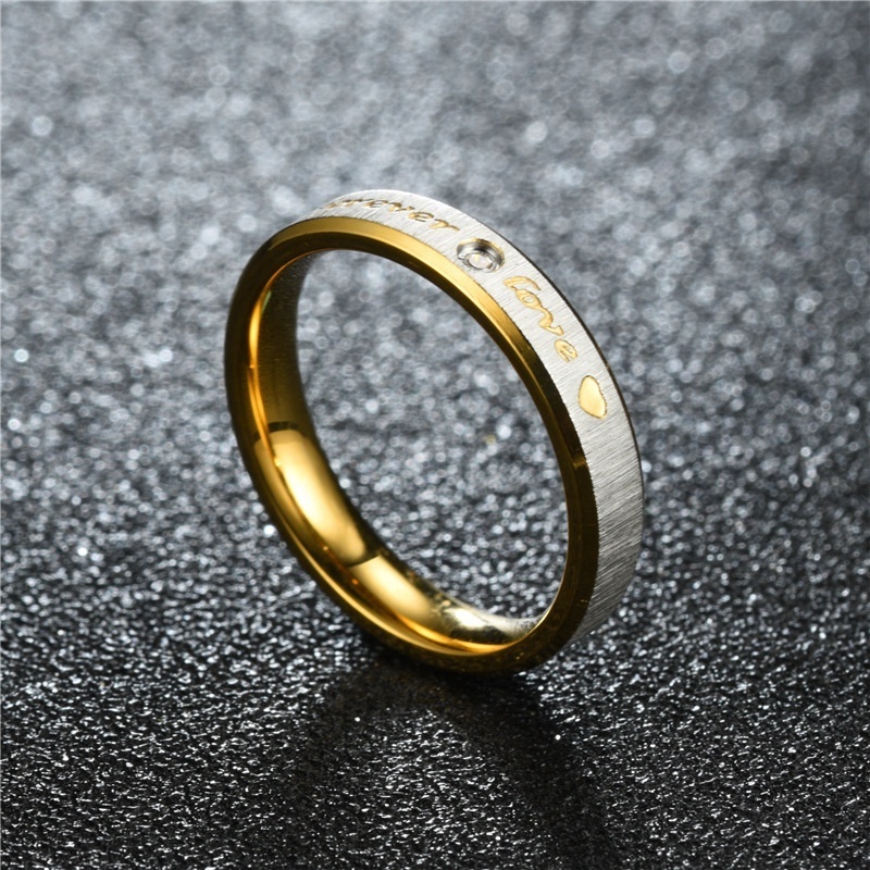 Wholesale Stainless Steel Couple Jewelry Ring Zircon Inlay Gold Plated Matte Couple Ring For Valentine Anniversary