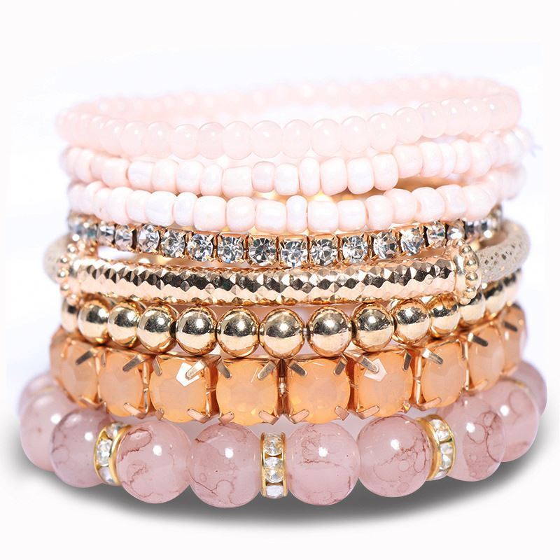 8 Colors Bohemian Creative Multilayer Glass Beads Bracelet Elastic Popular Casual Boho Jewelry Wholesale