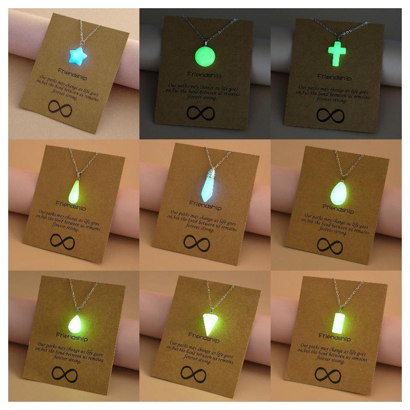 Glow in the Dark Charms Back To School Fashion Jewelry Best Friends Message Card Waterdrop Star Luminous Heart Pendant Necklace