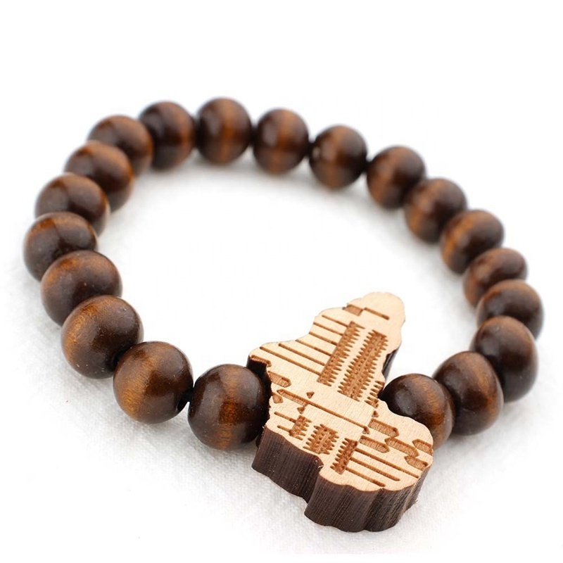 Elastic Wooden Beads Bracelet Hiphop Africa Jewelry Men's Bead Bracelet Wood African Map Bracelet