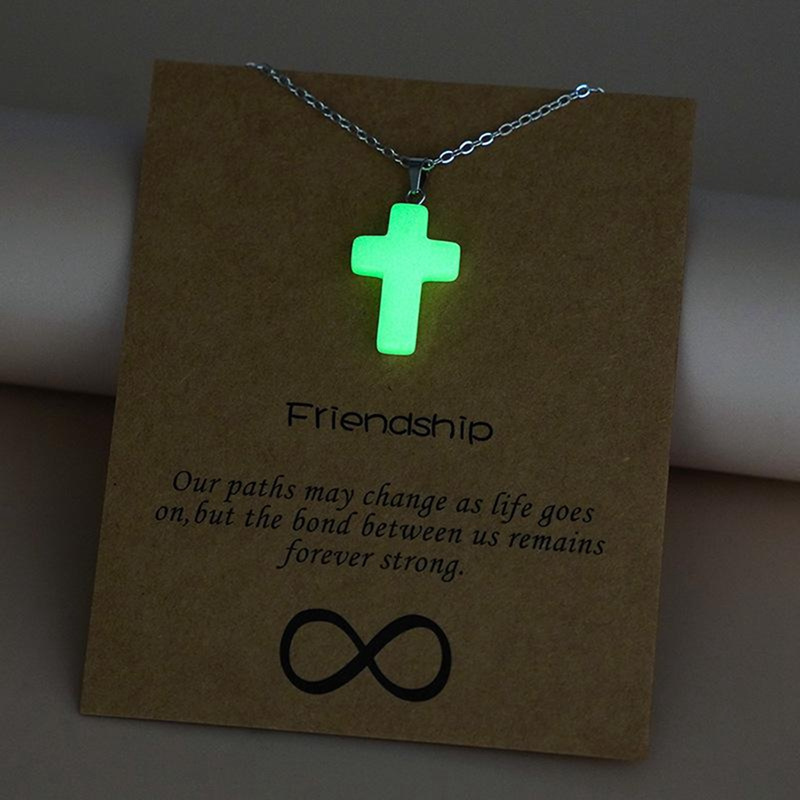 Glow in the Dark Charms Back To School Fashion Jewelry Best Friends Message Card Waterdrop Star Luminous Heart Pendant Necklace