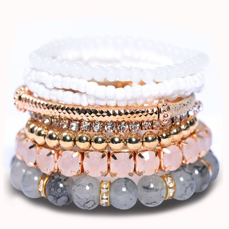 8 Colors Bohemian Creative Multilayer Glass Beads Bracelet Elastic Popular Casual Boho Jewelry Wholesale