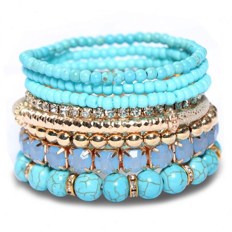 8 Colors Bohemian Creative Multilayer Glass Beads Bracelet Elastic Popular Casual Boho Jewelry Wholesale