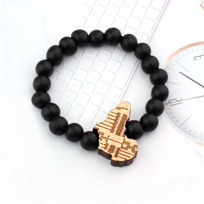 Elastic Wooden Beads Bracelet Hiphop Africa Jewelry Men's Bead Bracelet Wood African Map Bracelet