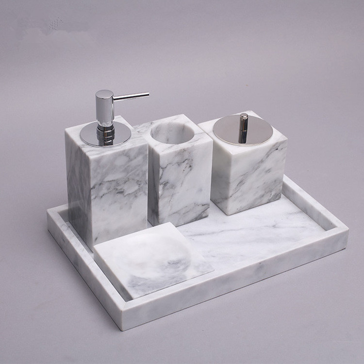 Wholesale Designers Luxury 5 Piece Bath Room Vanity Shower Gift Sets Marble Ceramic Accessory Bathroom Accessories Set