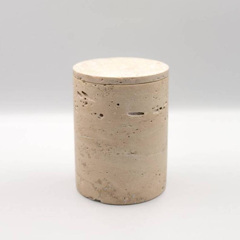 Empty Natural Beige Stone Marble Travertine Candle Jars Cosmetic Kitchen Storage Jar with Lid