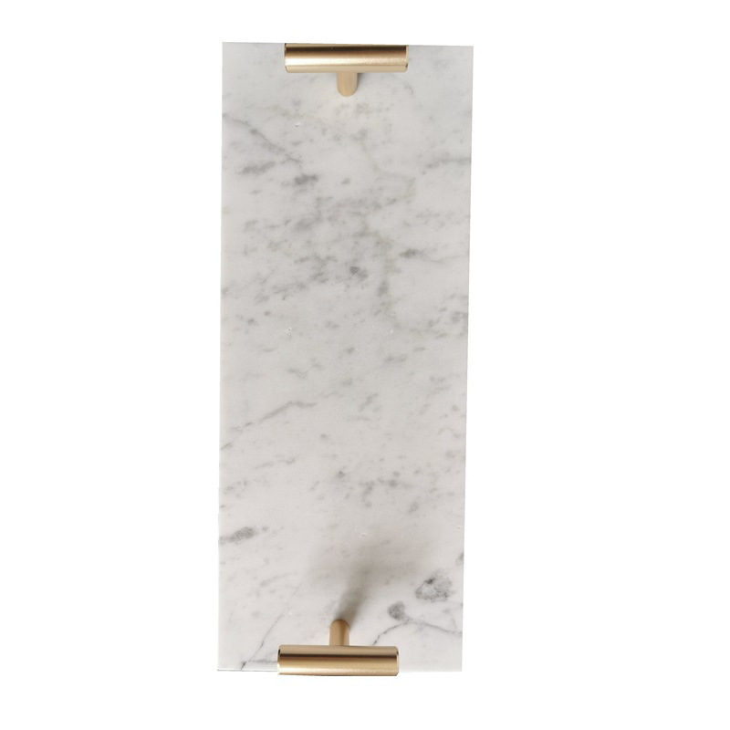 Modern Simplicity Style Home Food Serving Metal Handle Marble Tray Decorative Rectangular Marble Trays With Gold Handles