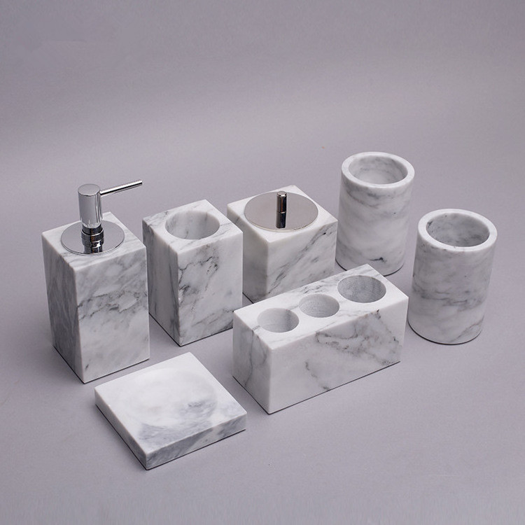 Wholesale Designers Luxury 5 Piece Bath Room Vanity Shower Gift Sets Marble Ceramic Accessory Bathroom Accessories Set