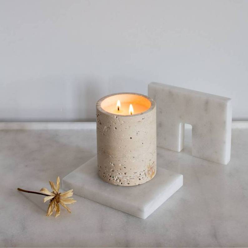 Empty Natural Beige Stone Marble Travertine Candle Jars Cosmetic Kitchen Storage Jar with Lid