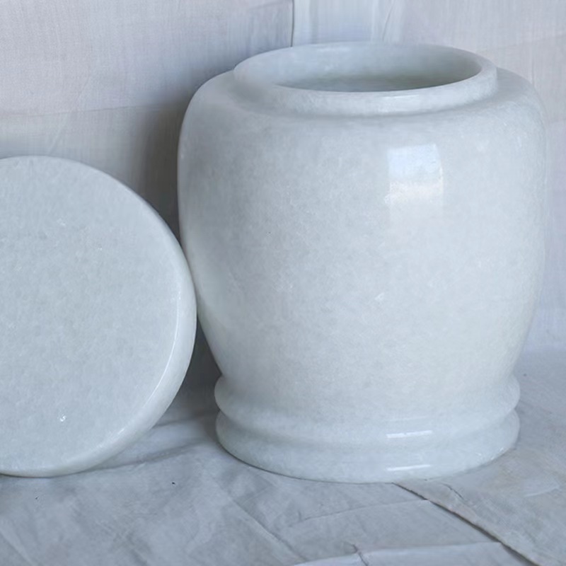 High Quality White Jade Marble Stone Pet Urn Vases Cremation for Human Pet Dog Cat Bone Ashes