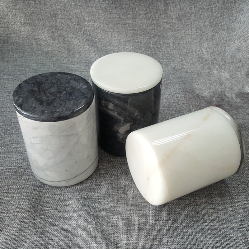 Natural Black Stone Marble Candle Cosmetic Canister Kitchen Storage Jar Home Decor Jar Marble Candle Jar With Lid For Candle