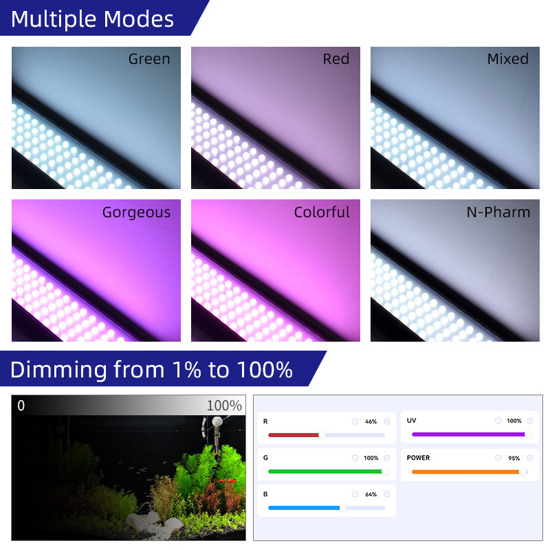 WEEK AQUA P series APP RGB+UVA full spectrum acquario lamp fixtures knight 60cm 2ft V3 90w aquarium lights for live plant tank