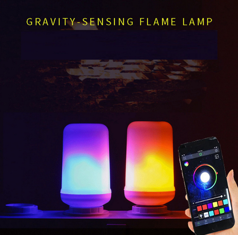 RGB LED Flame Effect Light Bulb with Upside Down Effect Phone APP Remote Control Flame Bulb for Vintage Atmosphere Festival Gift