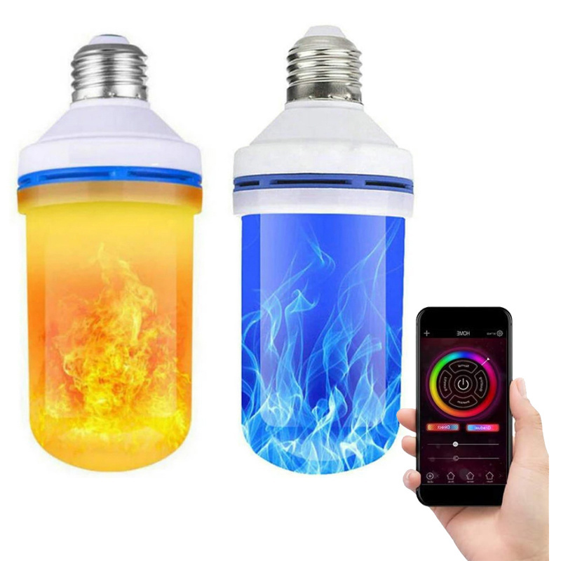 RGB LED Flame Effect Light Bulb with Upside Down Effect Phone APP Remote Control Flame Bulb for Vintage Atmosphere Festival Gift