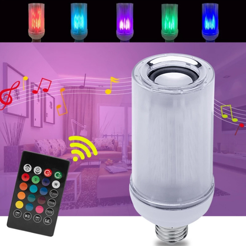 Colorful Speaker Flame Effect Light Bulb E27 Music Smart Blub 8w wireless dimmerable flame fliker home decoration lamp