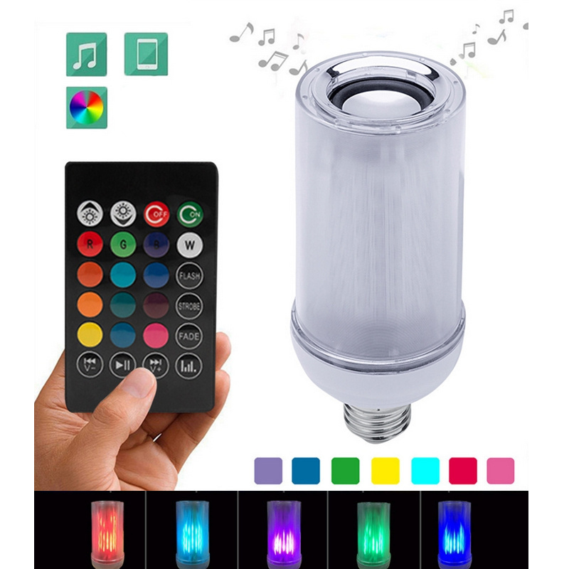 Flame Effect Smart E26/E27 RGB Speaker LED Bulb Light Music Playing Dimmable Wireless Led Lamp With Remote Control