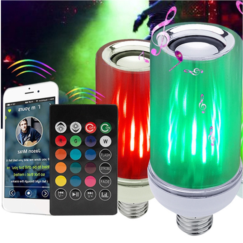 Upside-Down Light LED Light Bulb Wireless Flame Speaker E26 E27 110V 220V 8W Music Player Dimmable Remote Controller