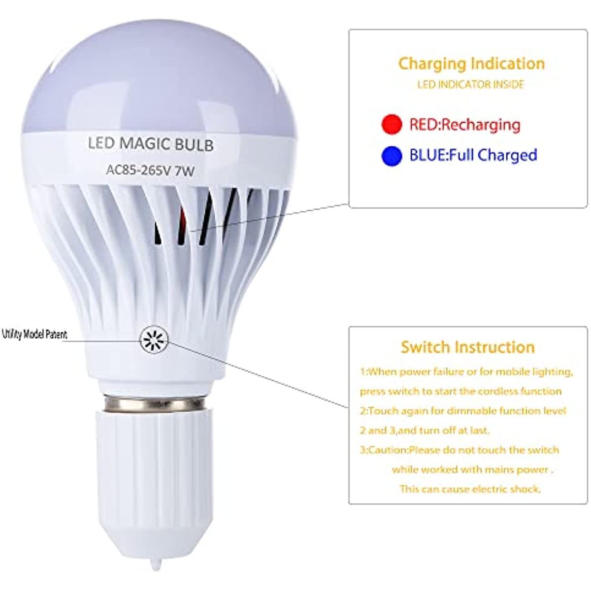 Rechargeable Light Bulbs with Remote Controller Warm White Emergency Lamp Battery Operated Light Bulb E26 for Home Indoor