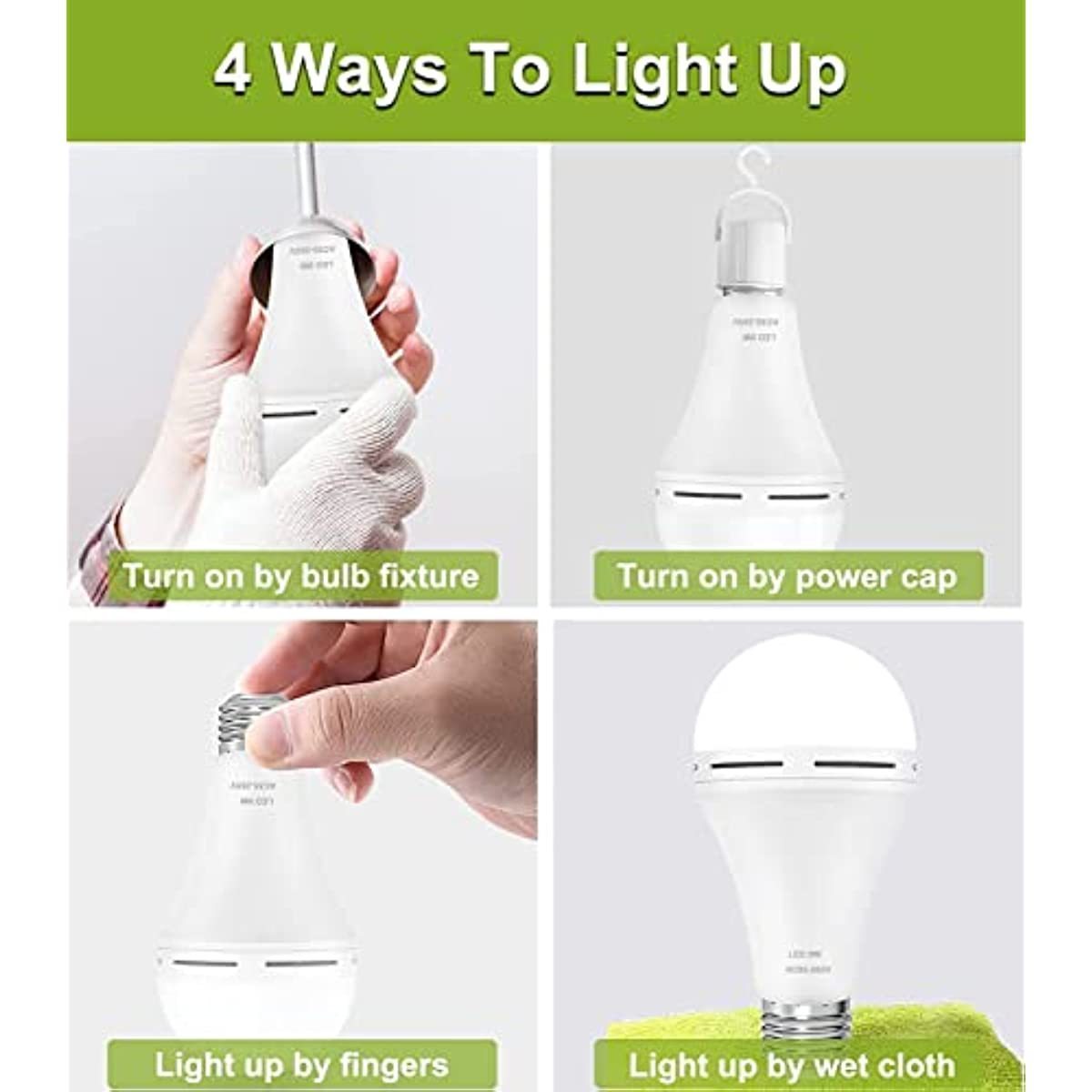 Emergency Rechargeable LED Light Bulb Backup Emergency Light with Switch Hook E26 for Home Power Outage Camping Hurricane