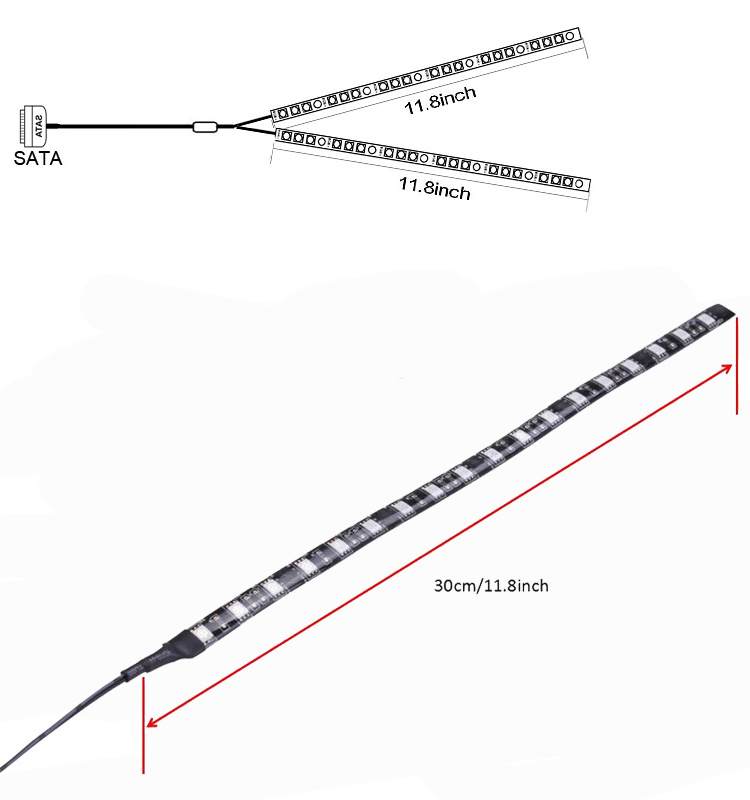 2pcs Magnetic RGB LED Strip Light Full Kit LED Lights for PC Case SATA Power Supply Interface Remote Control PC Computer Case