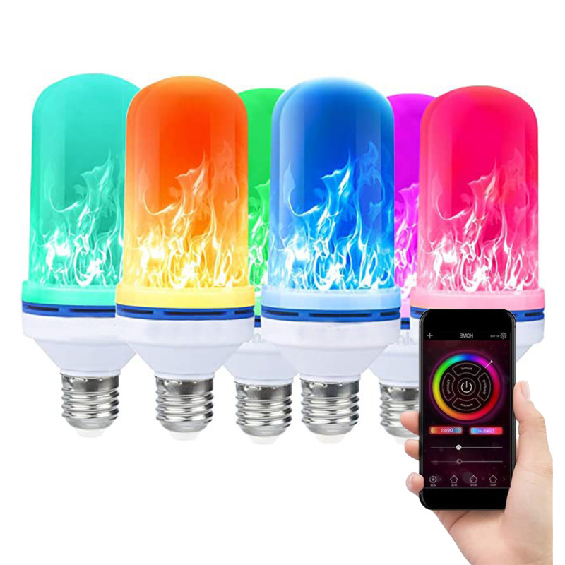 RGB Led Flame Effect Light Bulb Smart APP Control E26 Fire Light with Gravity Sensor Christmas Decorations Indoor Outdoor