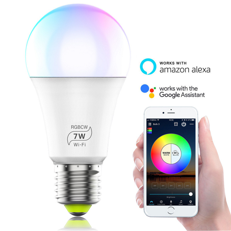 A19 WiFi Smart Light Bulb Compatible with Alexa and Google Home LED RGBW 2700k Dimmable A60 Bulb Light 60W Equivalent