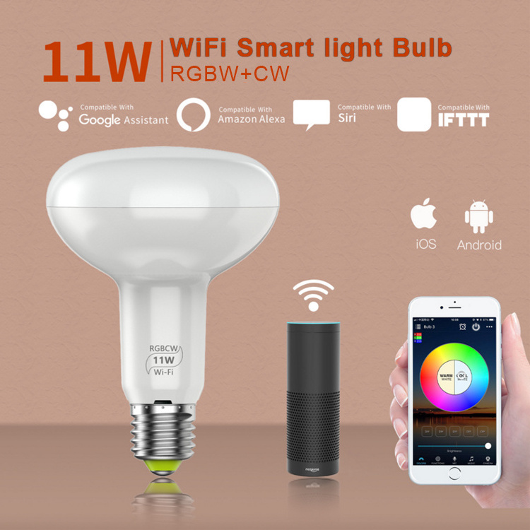 BR30 Smart Light Bulb Compatible with Alexa and Google Home LED RGB color Dimmable wifi bulb