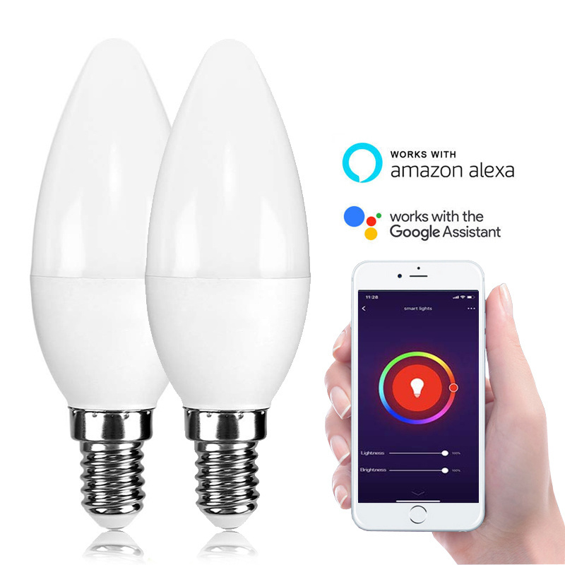 E12 WiFi Smart Light Bulb Led Spotlight Compatible with Alexa and Google Home 5W Tuya Control E14 RGBW Candle Light Bulb