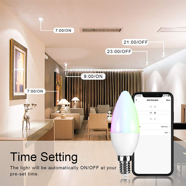 E12 WiFi Smart Light Bulb Led Spotlight Compatible with Alexa and Google Home 5W Tuya Control E14 RGBW Candle Light Bulb