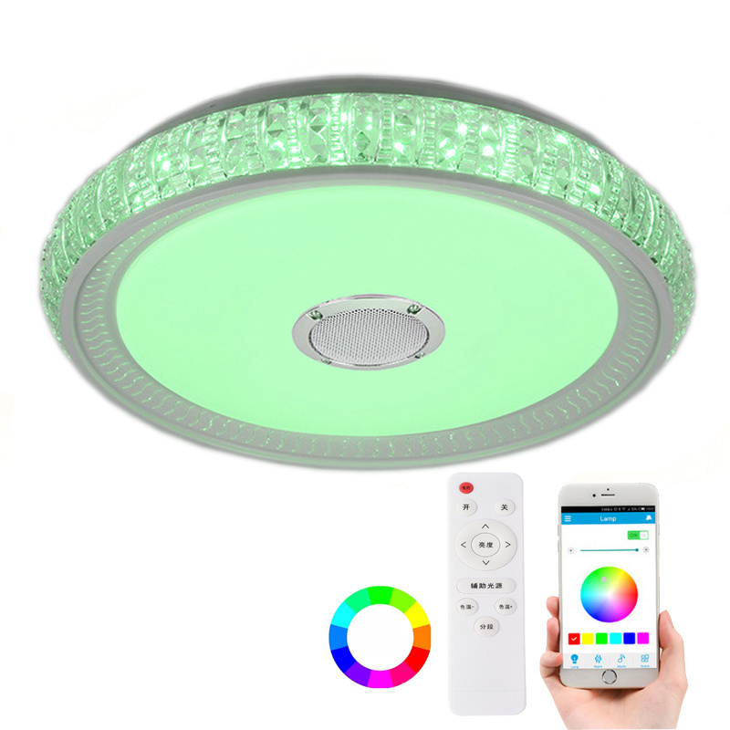 Music Modern LED Ceiling Light Crystal Flush Mount Light RGB Dimmable Chandelier Lighting for Living Room Bed Room Kitchen Hallw