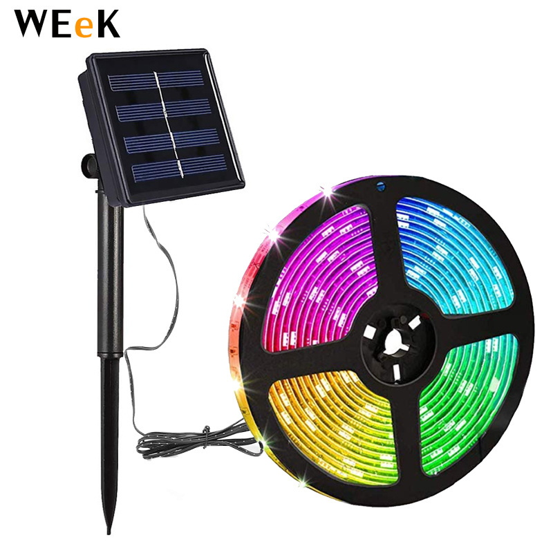 Solar Powered Flexible LED Strip Light 2835 SMD 30LEDs/M RGB Multi Color Change 3.7V IP65 Waterproof 2M Length LED Strip