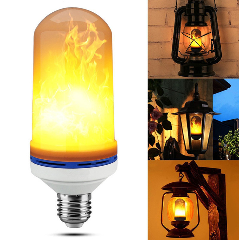 Flame Effect Light Bulb 4 Modes Decorative Fire Lights E26 B22 Base Atmosphere Flickering Light Bulbs for Yard/Bar/Party