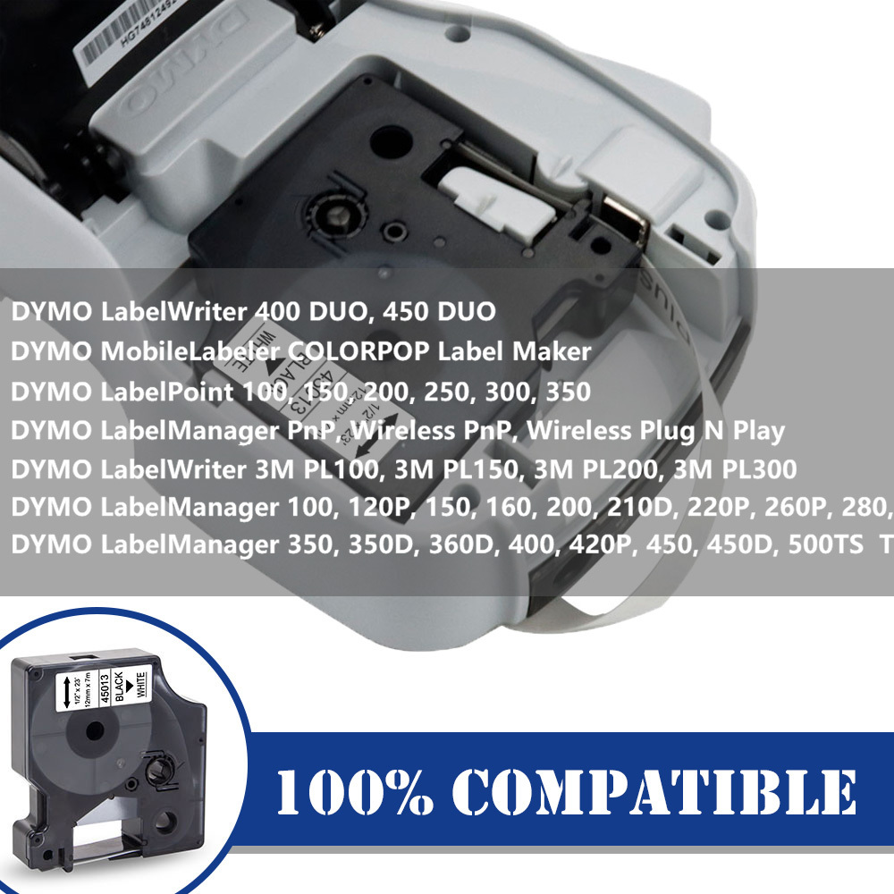 Compatible Dymo 45013 D1 Maker Tape Thermal Paper Label Cassette Removable for Dymo Label Printer