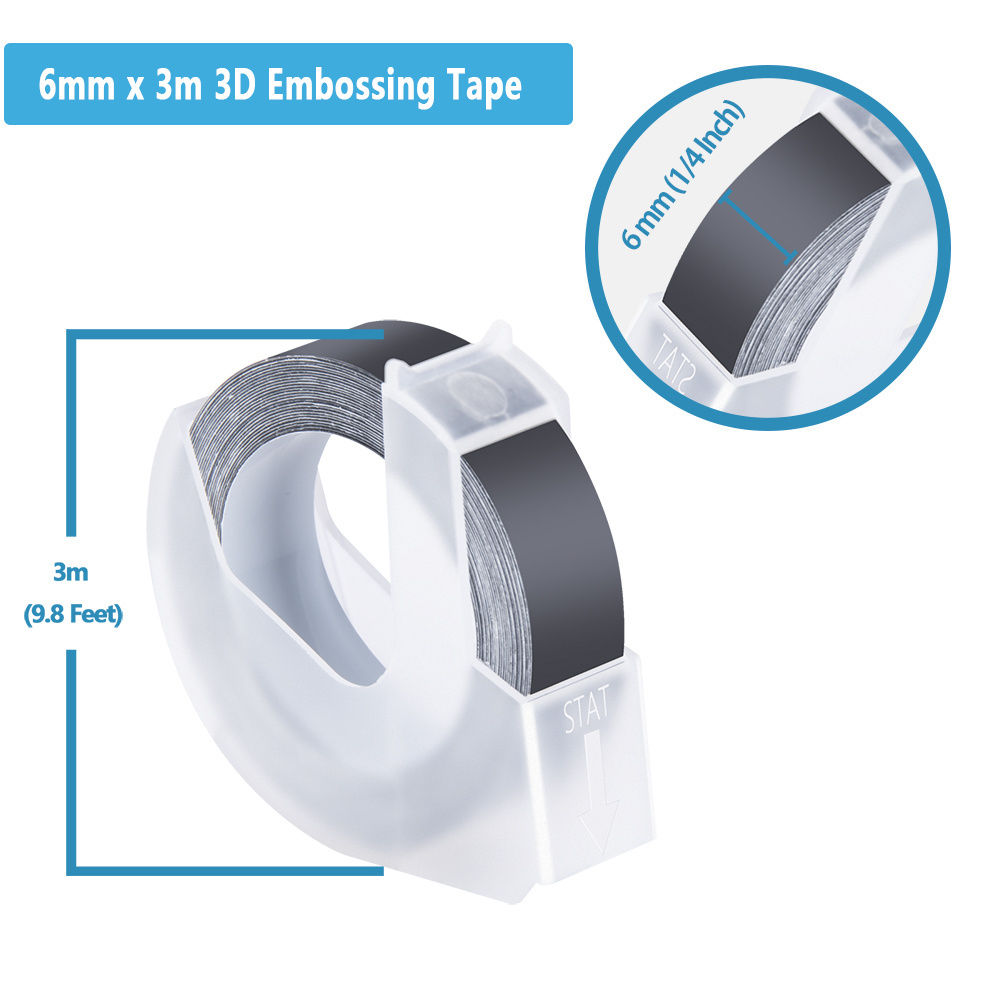 Weemay 6mm x 3m Color 3D Embossing Compatible Label Tape Replacement for Dymo 1610/12965/1540 Motex E101 Label Makers