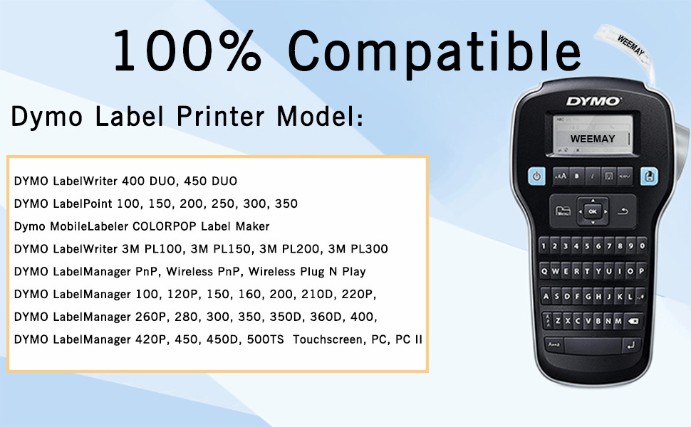 Weemay 9mm Black on White Compatible Dymo D1 40913 Label Cassette Tape Cartridge for Dymo Labelmanager 280 Printer