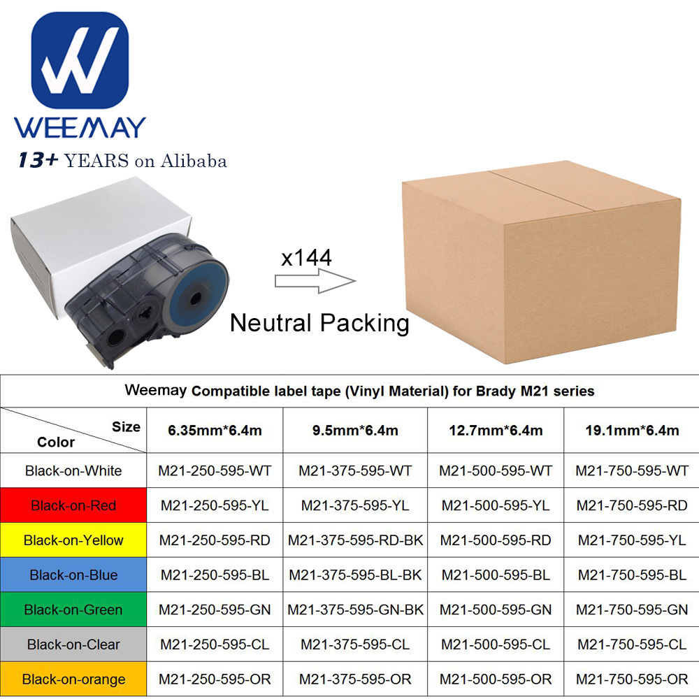 Weemay All-Weather Vinyl Label for Indoor/Outdoor Compatible Brady Bmp21 Plus Bmp21 Lab Printer Label Cartridge M21-750-595-YL