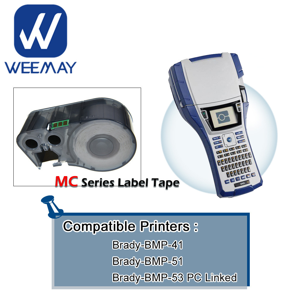 Weemay Black on White Vinyl Label Cartridge MC-500-595-WT-BK Compatible for Brady BMP41 BMP51 Label Printer