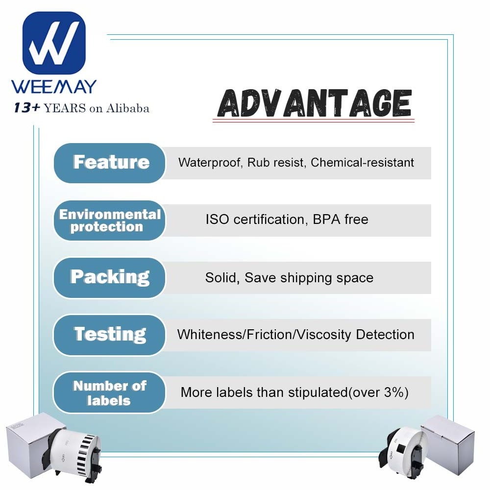 Weemay 62mm Black on White Self Adhesive Thermal Paper Label Roll DK22212 DK 22212 for Brother QL-1050 QL-500 Printer