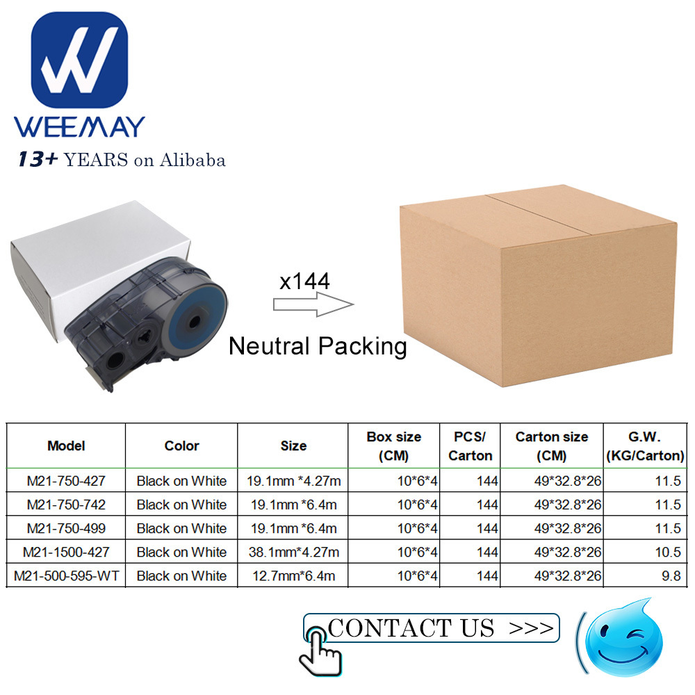 Weemay Compatible Brady M21-750-499 Nylon Industrial labels Cartridge Black on White for Bmp21 Plus Bmp21 Lab Label Printer