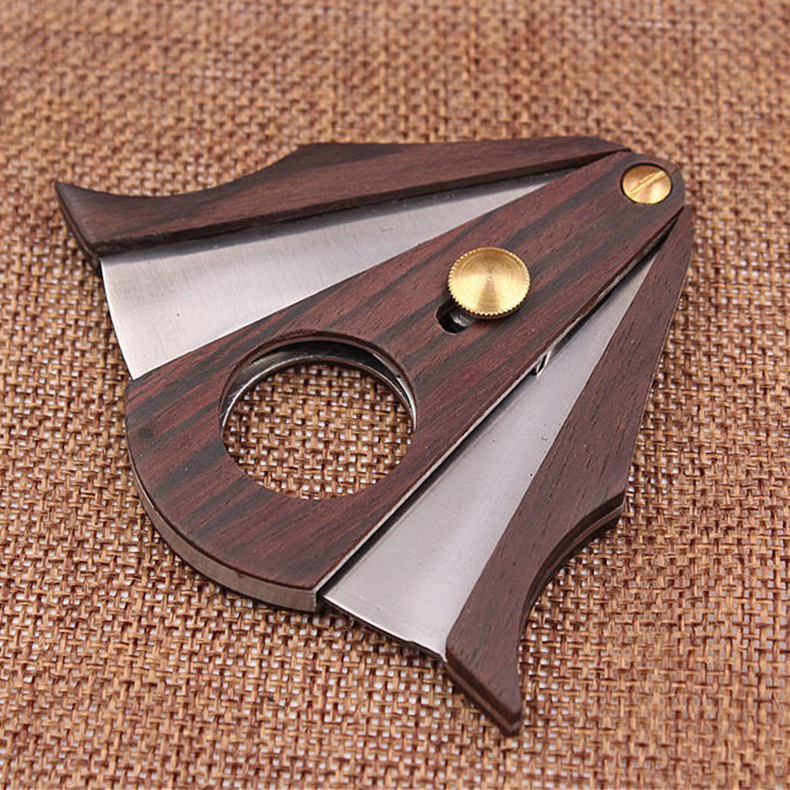 Wholesale Stainless Steel Cigar Knife Cutter Cigar Set Luxury Wood Cigar Cutter