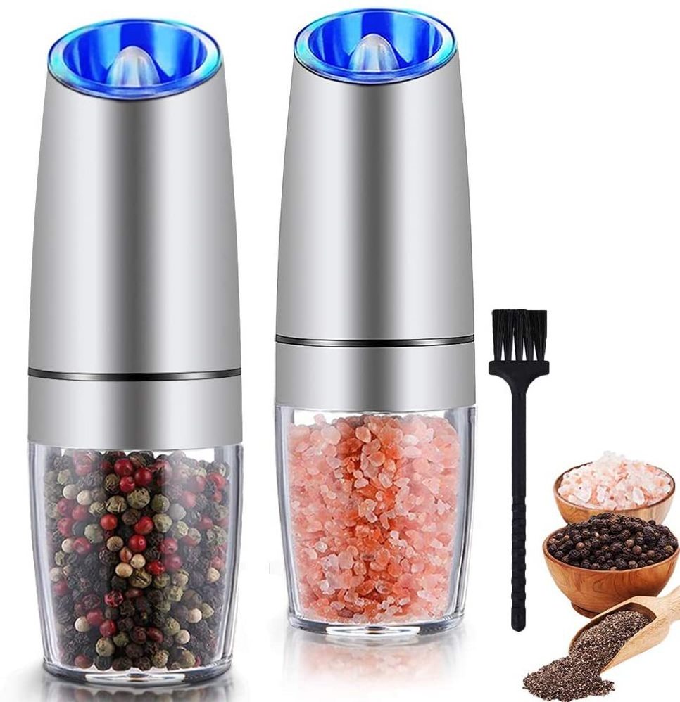 Battery Powered with LED light automatic gravity electric mill pepper and salt grinder