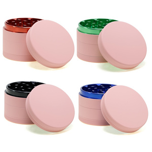 Wholesale 63mm Pink Rubber Paint Herb Grinder 4-Layer Smoking Crusher Grinder custom logo