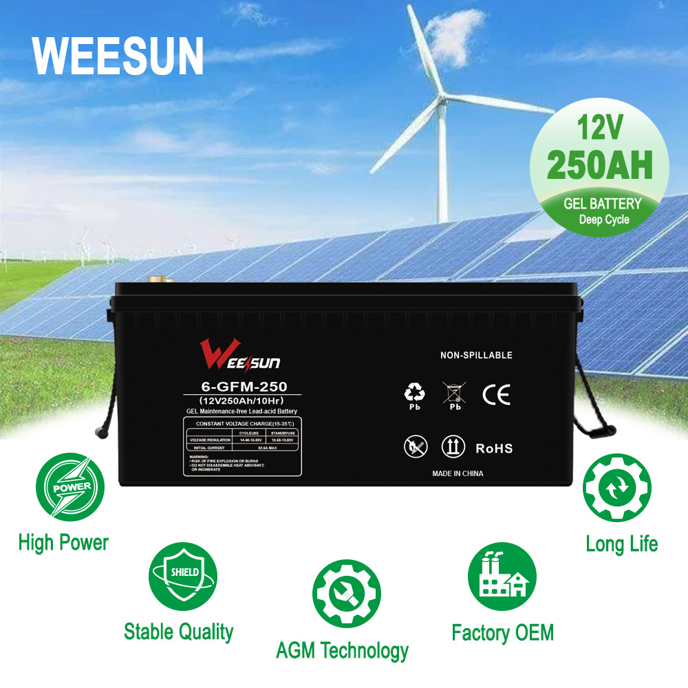 green power solar gel UPS12v 200ah 250ah batteries deep cycle lead acid battery backup energy storage power supply for home